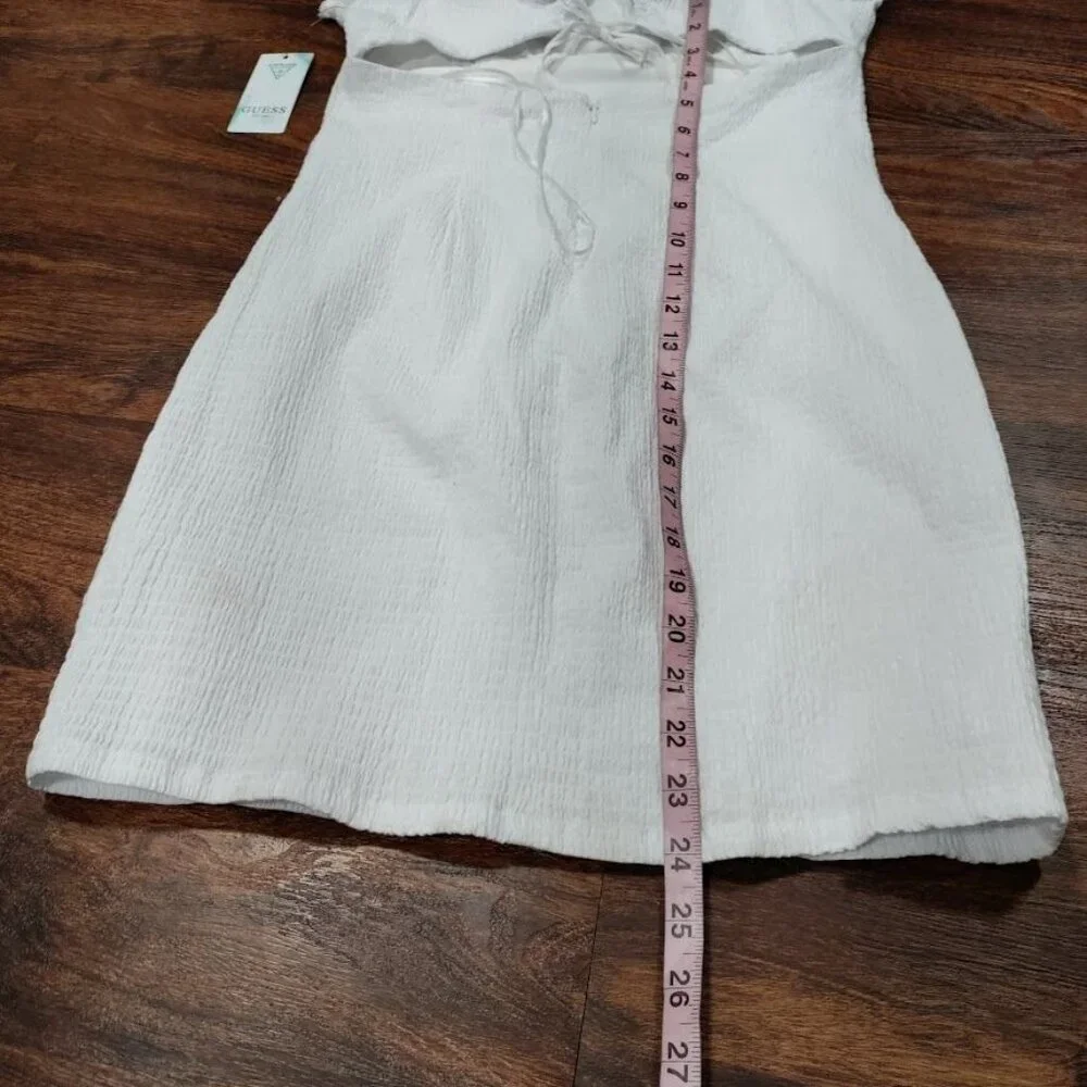 NWT Guess Gauzy Twee Y2k Cottagecore Smocked Mini Dress White Womens Size Medium - Picture 7 of 11